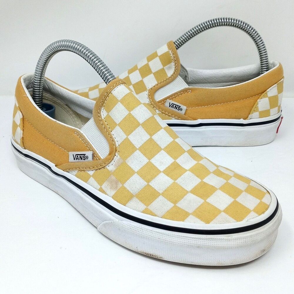 Vans Classic Slip-On Women's Size 5.5 Yellow White Checkerboard Canvas Shoes - Picture 1 of 9